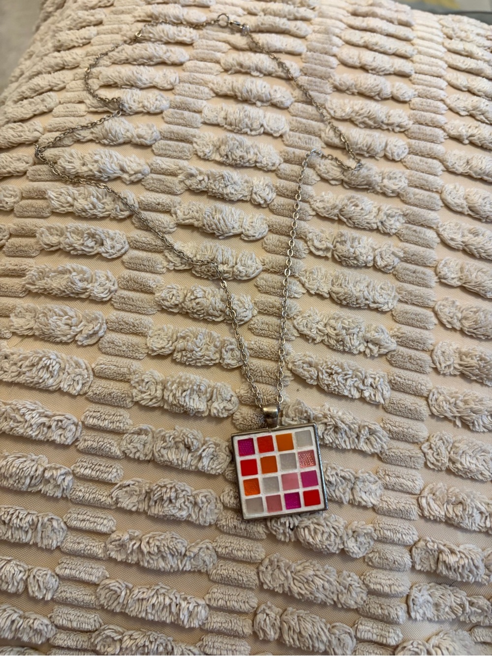 Color Block Square Pendant Necklace - Pink & Orange Accent Pride Flag